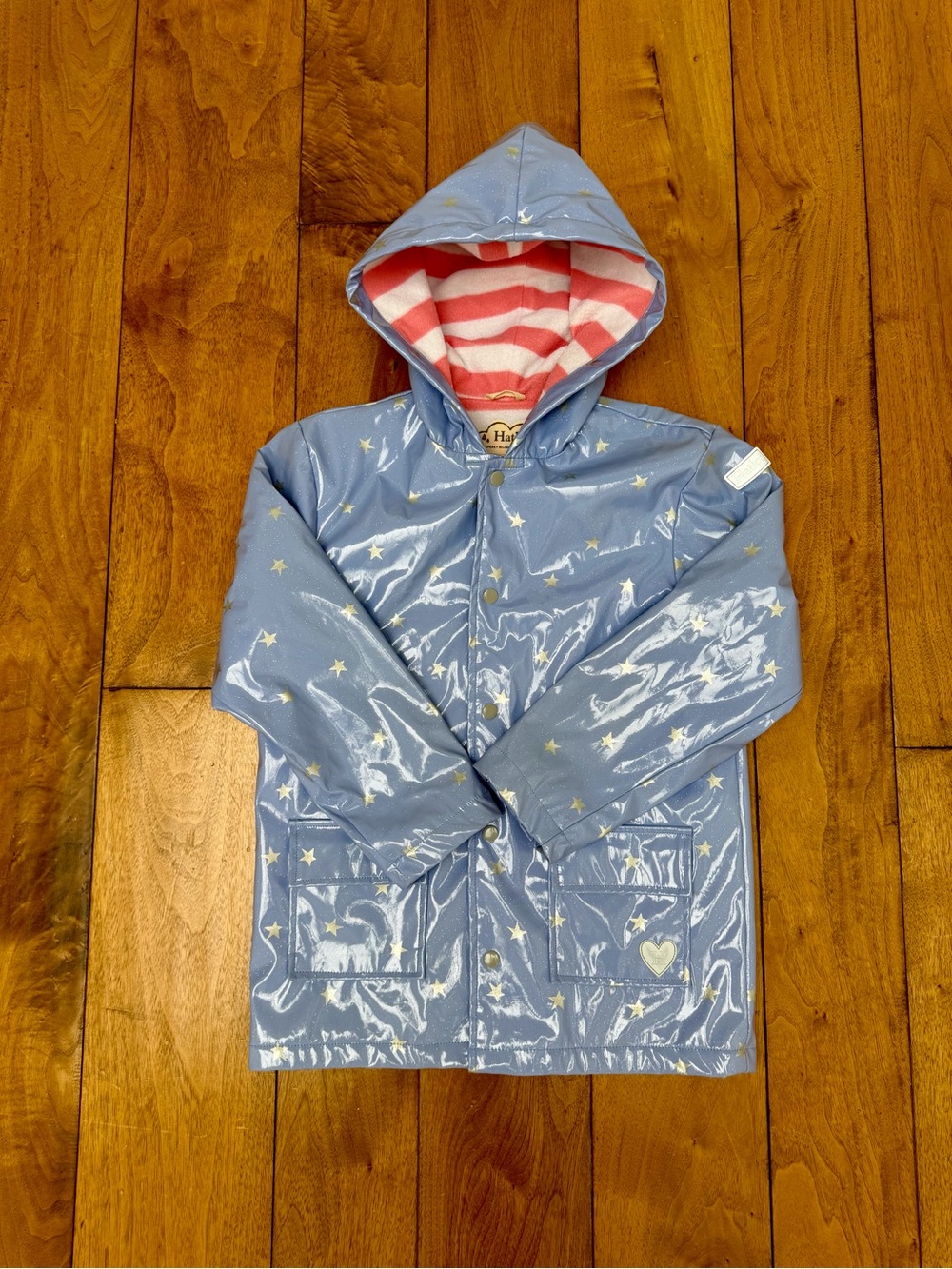 Hatley Girls Size 10 Blue Silver Star Glitter Raincoat Terry Lined